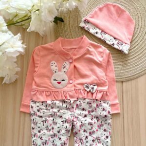 Baby Jumpsuit en Hoed Set – Koraal Bloemen