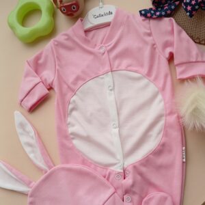 Baby Jumpsuit en Hoed Set – Roze Bunny