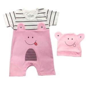 Baby Jumpsuit en Hoed Set – Roze Gestreept