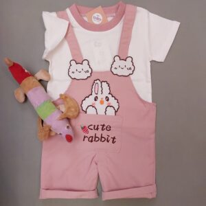 Baby T-shirt en Jumpsuit Set Roze Konijn