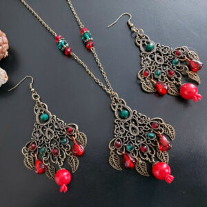 Bronzen Sieradenset – Granaatappel & Kralen