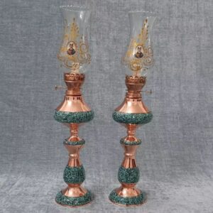 Koperen olielamp, vintage Perzische stijl met elegant handgemaakt turquoise inlegwerk