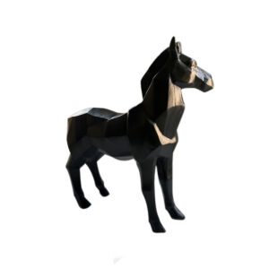 Zwart kubistisch paardenbeeldje – Abstract geometrisch