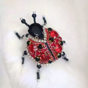 Handgeborduurde Broche – Lieveheersbeestje