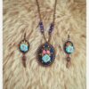 Handgemaakte geborduurde Armband, Oorbel en Ketting Set