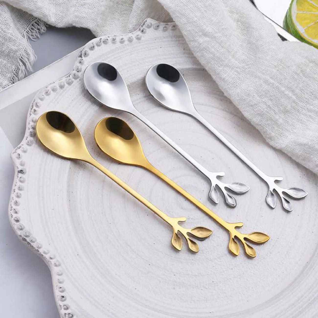 Theelepelset met Bladontwerp – Elegante 6-delige Collectie voor Stijlvol Dineren