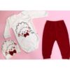 Rode Katoenen Babyset met Schaappatroon – 3-delig