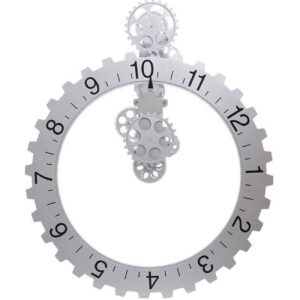 Mechanische Tandwiel Wandklok – Zilver (Rond)