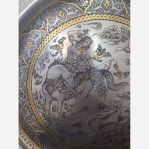 Perzisch Messing Dienblad – Zilver Tin-gecoat met Gedetailleerde Gravure