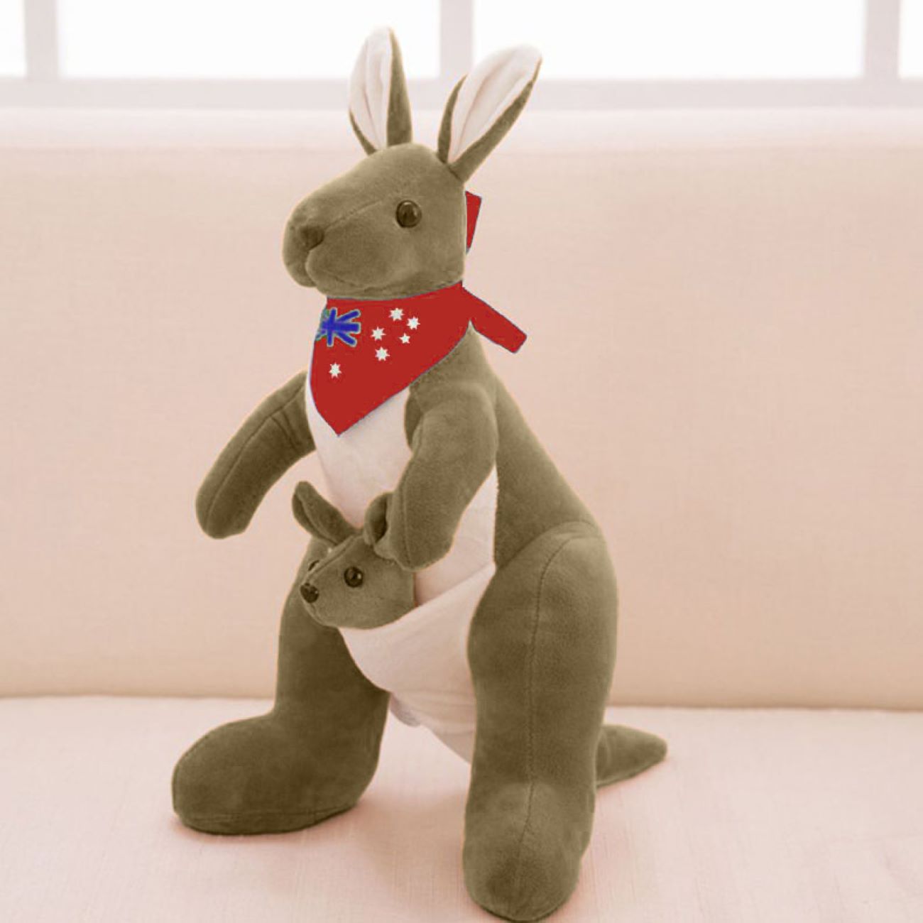 Pluche Kangoeroe en Baby Pop, 30 cm Hoogte