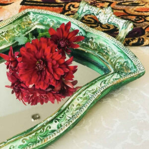 Polyresin Dienblad – Sierlijke Accenten & Spiegelafwerking Groen