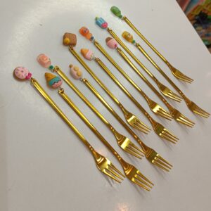Gouden Serveervorkjes met Polymeerklei Topper – 11 Stuks
