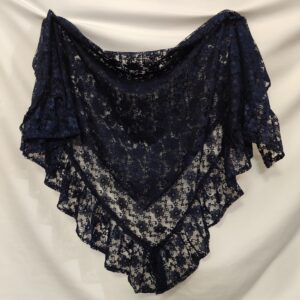 Elegante Navy Blauwe Sjaal – Kant met Bloemenpatroon