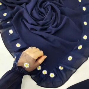 Navy Sjaal met Kamille & Kant – Inclusief Arm Bedekking