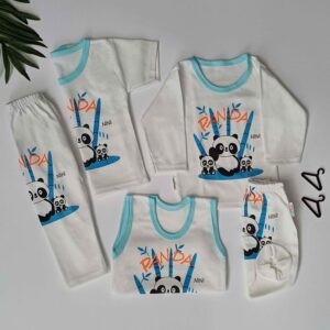 Baby Outfit Set Panda Patroon Blauw (5-delig)