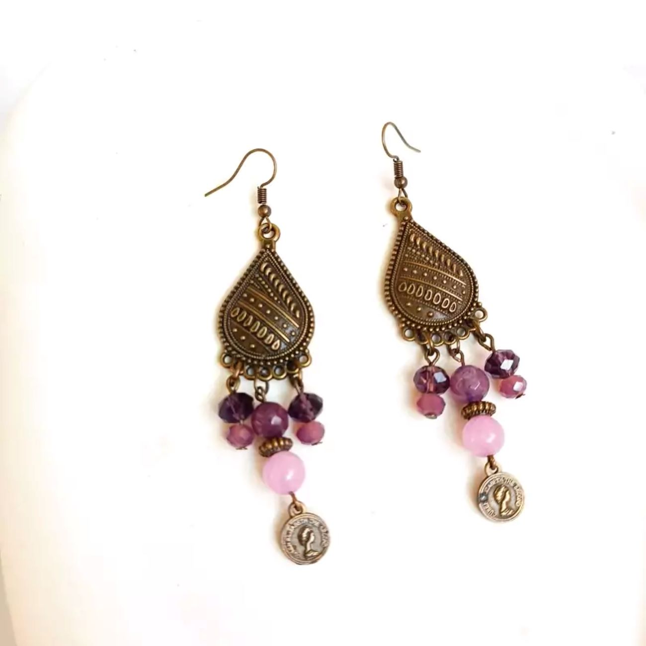Traditionele Ketting en Oorbellen Set met Paarse Jade en Kristal