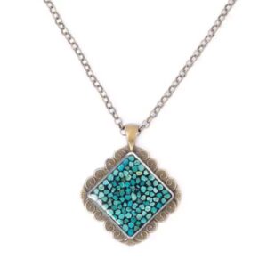 Turkoois Ingelegde Bronzen Ketting – Ruitvormig Ontwerp Traditionele Stijl