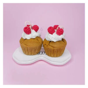 Ambachtelijke Cupcake Kaars Framboos & Slagroom (Set van 2)