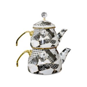 Duurzame emaille theepot en ketel set – Bloemenpatroon