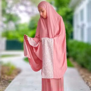 Islamitische Namaz Chador met Roze Super-Zachte Halve Chador en Rok – 170 cm