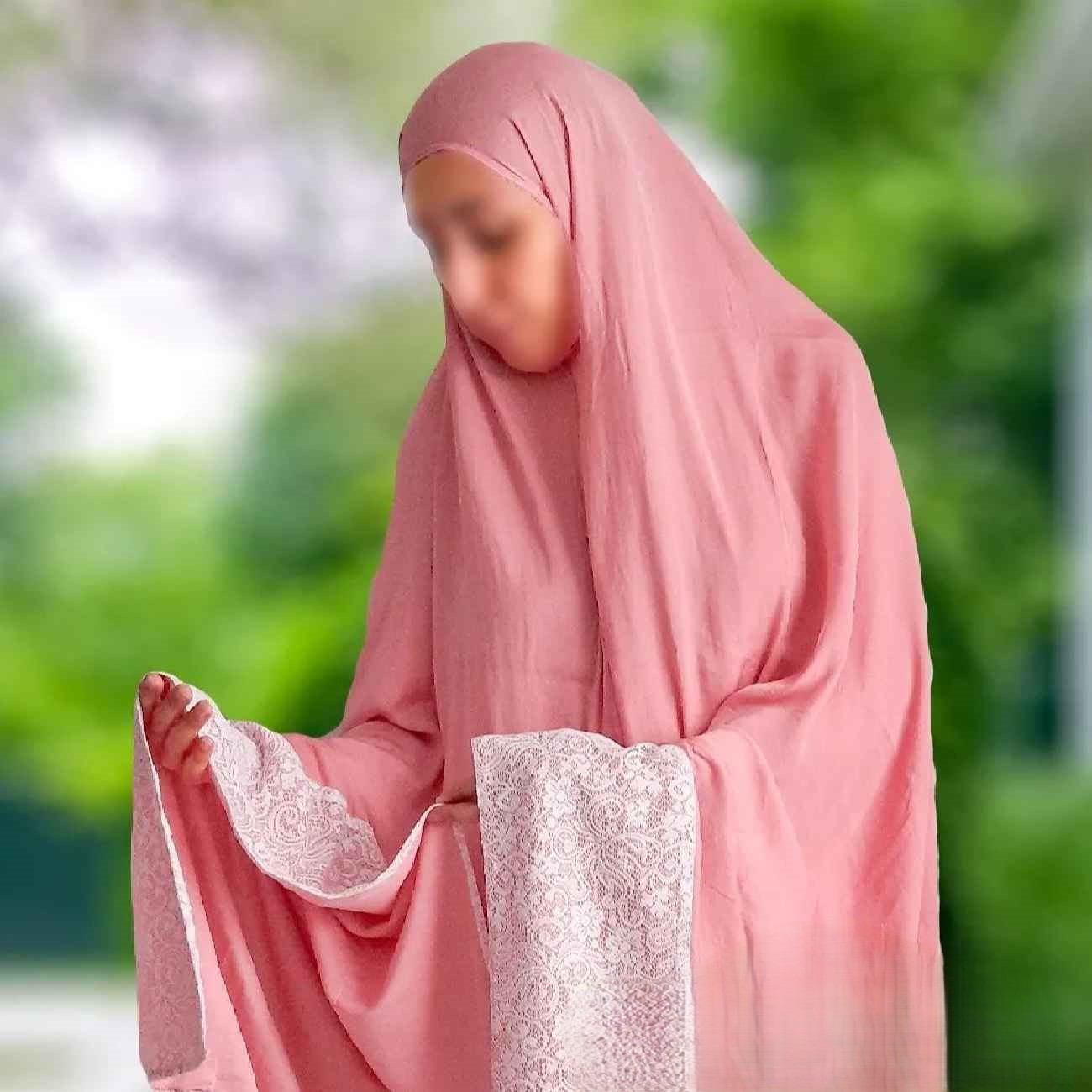 Islamitische Namaz Chador met Roze Super-Zachte Halve Chador en Rok – 170 cm