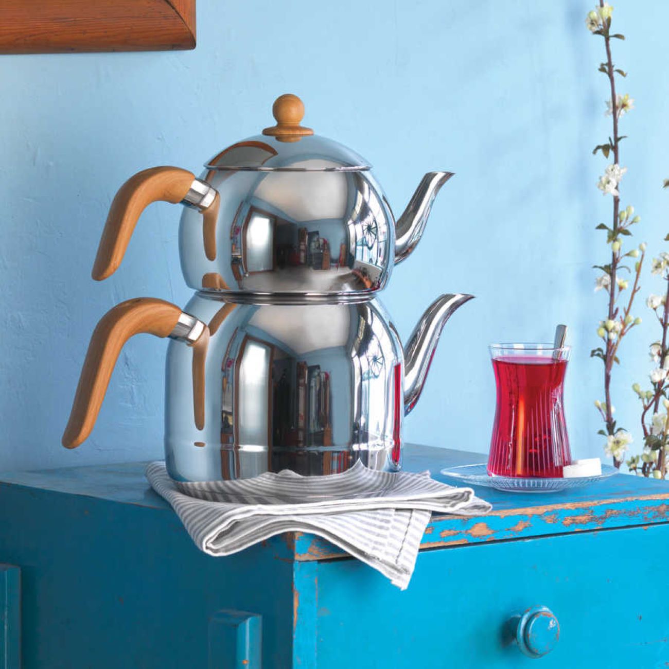 Korkmaz theepot- en ketelset Model A196 – Roestvrij staal met chroom-nikkel coating