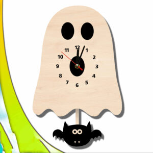 Houten Kinderkamer Wandklok met Slinger Spookthema