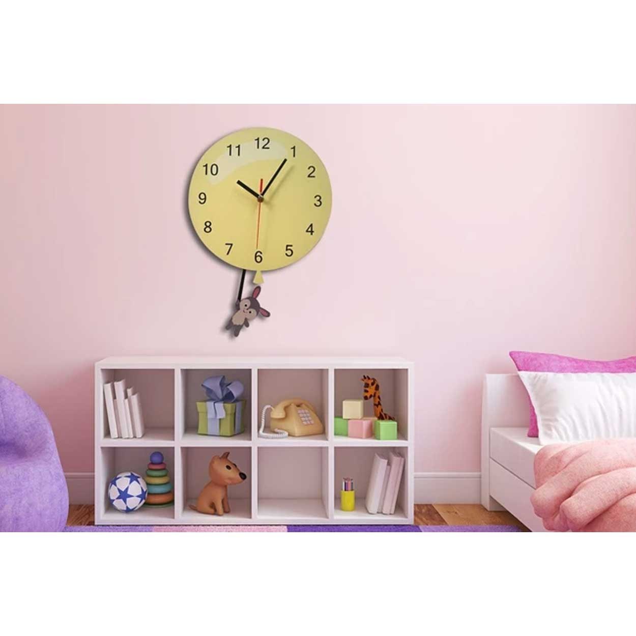 Houten Kinderkamer Wandklok met Slinger Konijn
