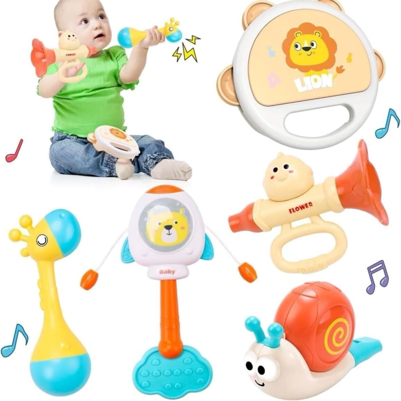 5-Delige Baby Rammelaar en Bijtring Set – Kleurrijk & Veilig