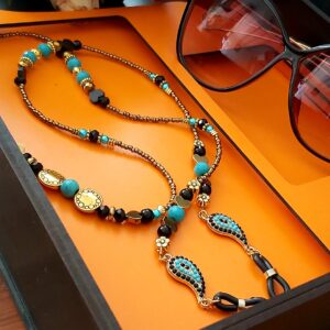 Gekralen Brillenketting – Blauw Perzisch Design