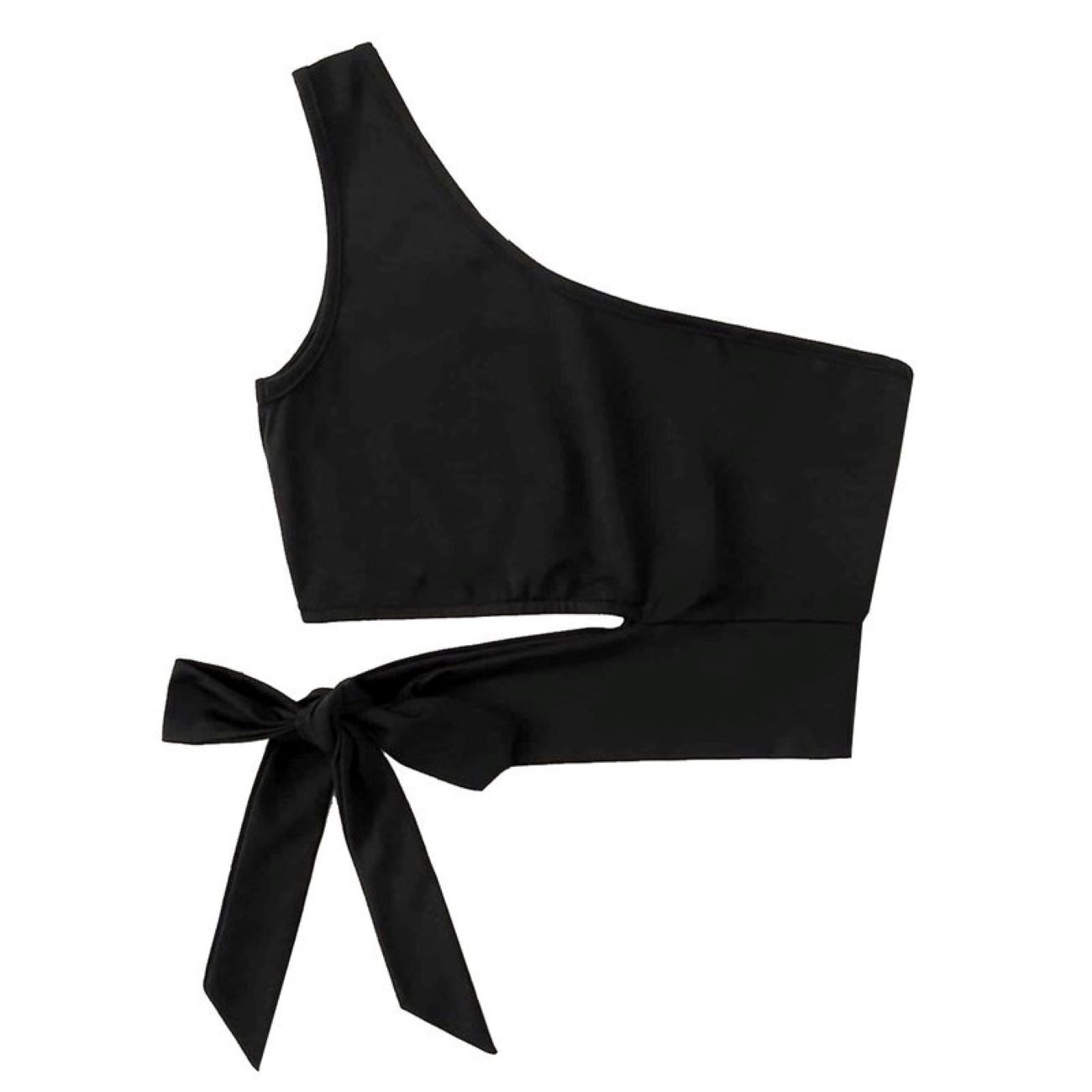 Zwarte One-Shoulder Cropped Top – Katoen met Strik