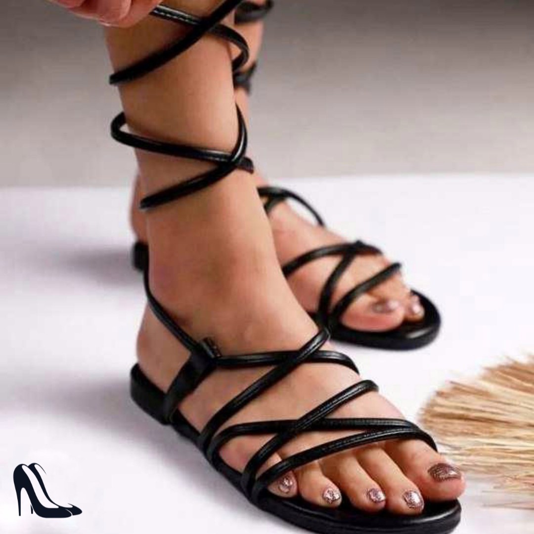 Zwarte dames gladiatorsandalen met vetersluiting