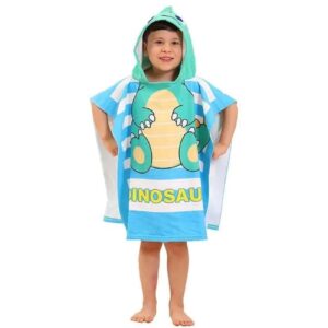Blauwe Kinder Poncho Badhanddoek Dinosaurus