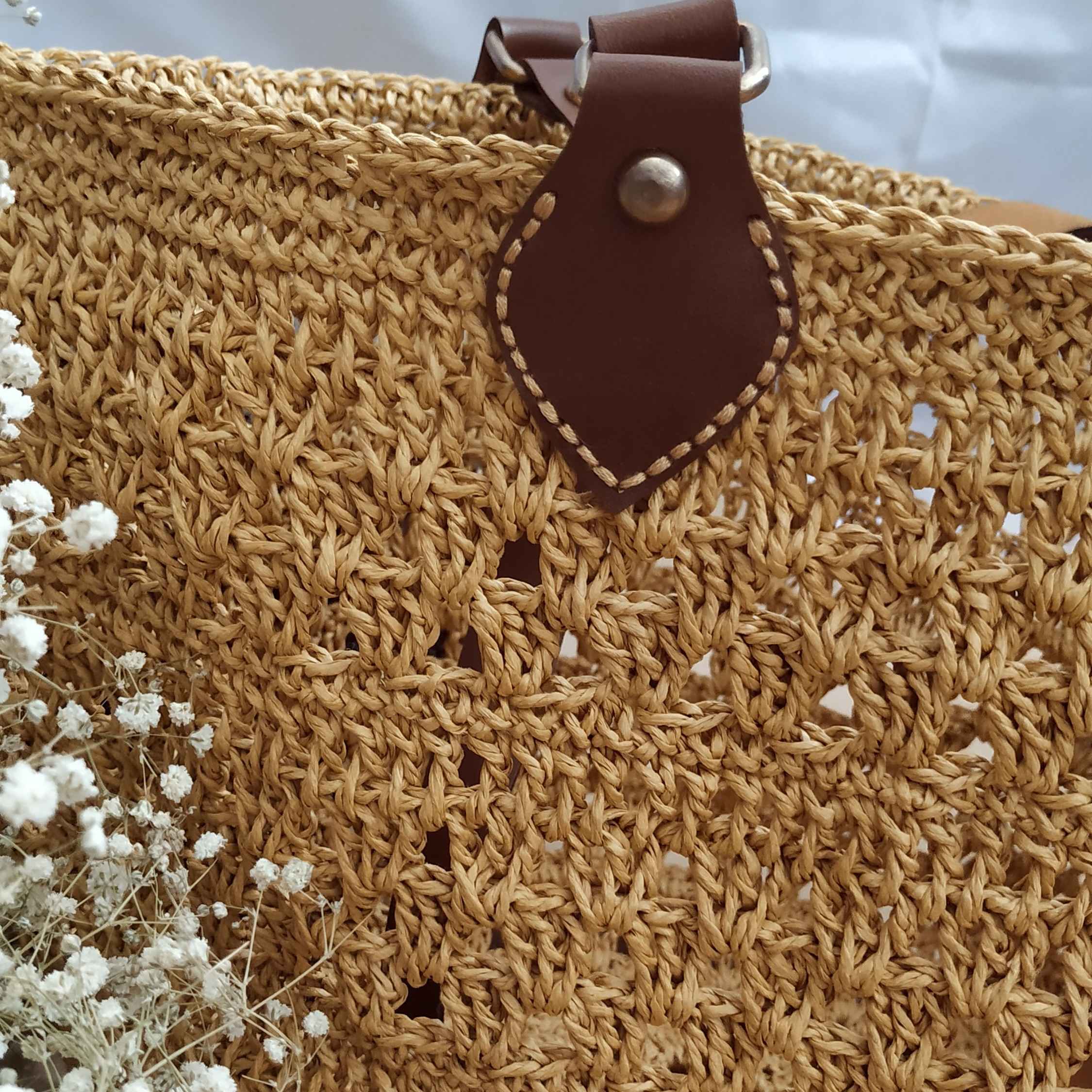 Boheemse Gehaakte Raffia Tas – Handgemaakt