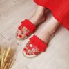 Boho-Style Indoor Summer Slipper – Floral Embroidery & Macrame in Red (1)