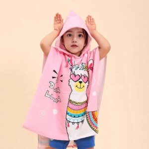 Roze badhanddoek poncho met capuchon – Lama ontwerp