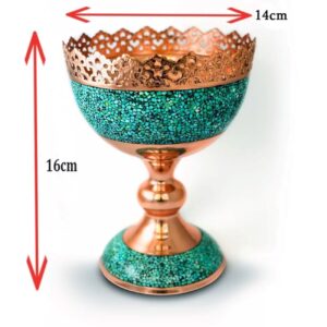 Koperen Noten Kom 16 cm met Neyshabur Turquoise Inleg