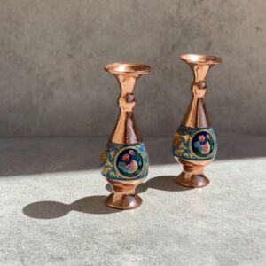 Koperen en Mina Kari Vaas met Gol-o-Morgh Design, Maat 16 (2 Stuks)