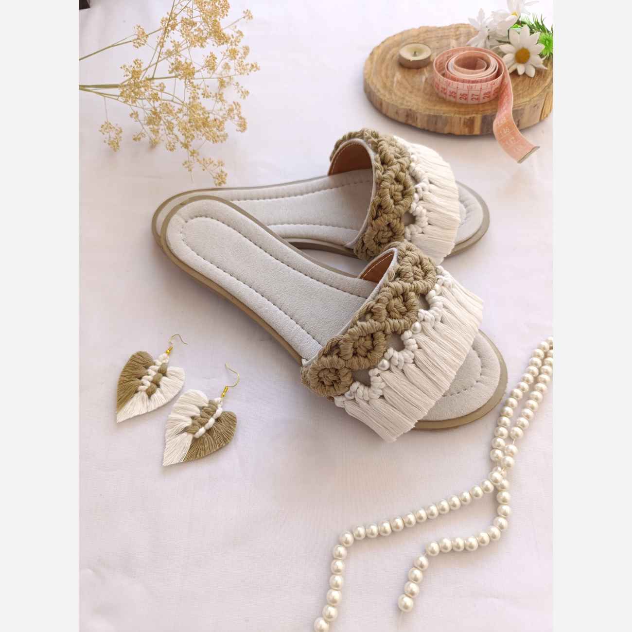 Gezellige & Stijlvolle Macramé Slipper – Boho Cream