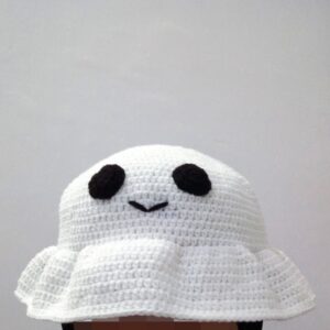 Gehaakte Bucket Hat – Lachend Spook Design – Wit