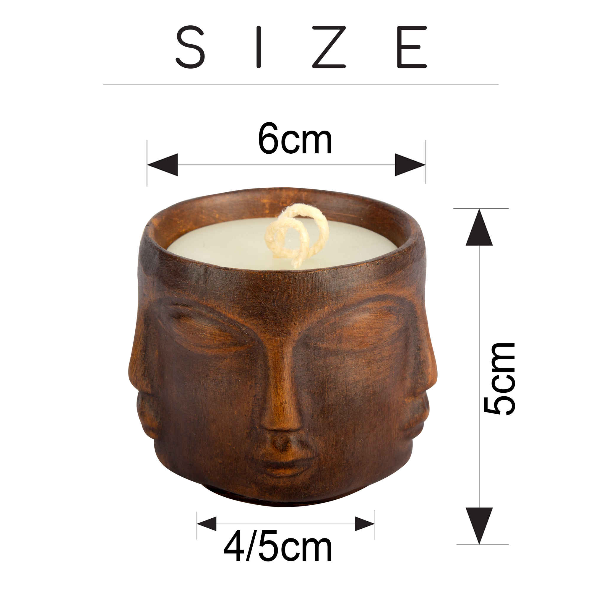 Decoratieve Houten Pot Kaars, Langdurig & Rustieke Stijl met Gezicht Ontwerp