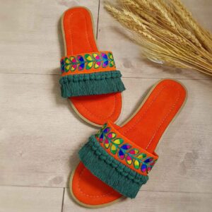 Geborduurde Macramé Pantoffel – Blad Ontwerp