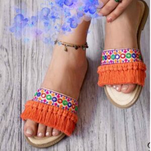 Geborduurde Macramé Slipper – Oranje Spiegelmozaïek