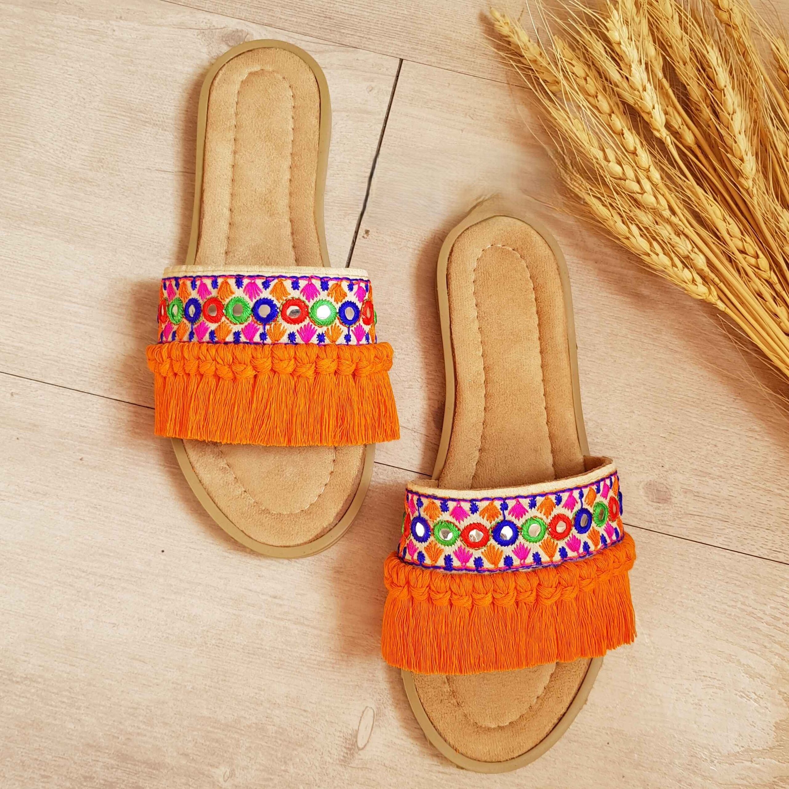 Geborduurde Macramé Slipper – Oranje Spiegelmozaïek
