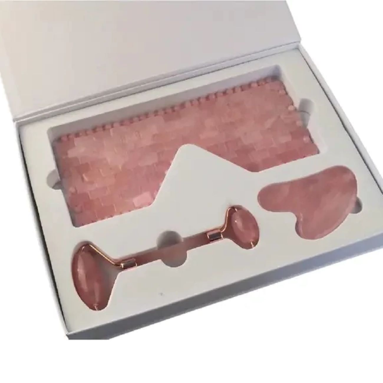 Gezichtsroller Massage Set in Rozenkwarts Edelsteen Inclusief Slaap Oogmasker