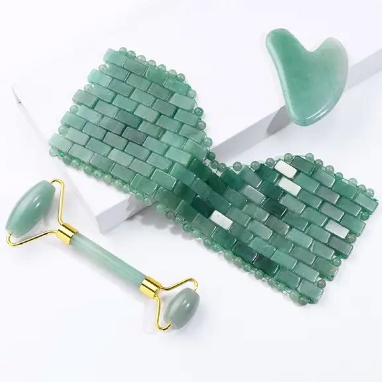 Gezichtsroller in Aventurijn Steen Inclusief Gua Sha en Oogmasker Set