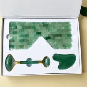 Gezichtsroller in Aventurijn Steen Inclusief Gua Sha en Oogmasker Set