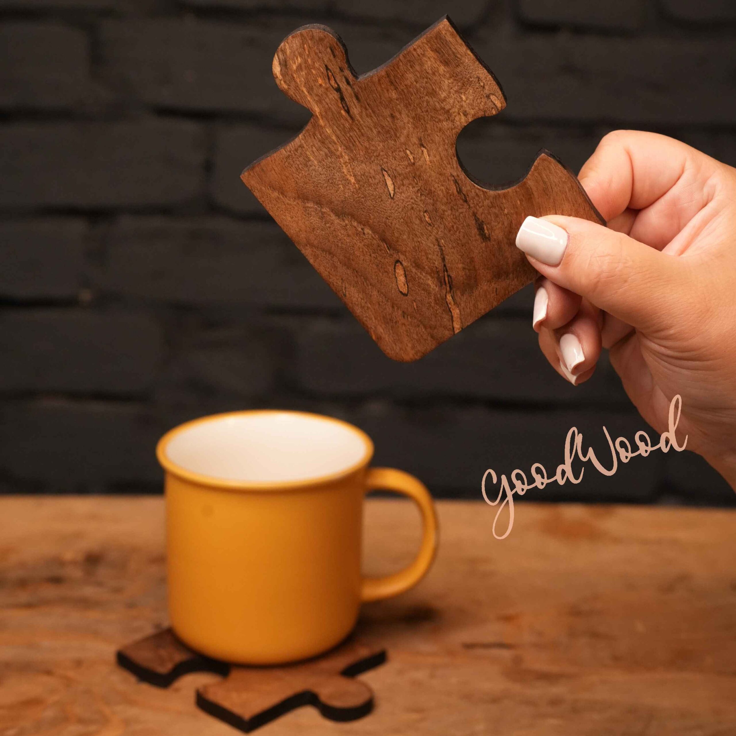 Grappige Houten Puzzel Onderzetters 3-pack – Ideaal voor Theeliefhebbers & Gezellige Ruimtes
