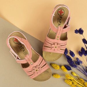 Meisjessandalen met Klittenband – Roze met Bloemen