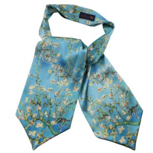 Blauwe Satijnen Ascot Das met Bloemen